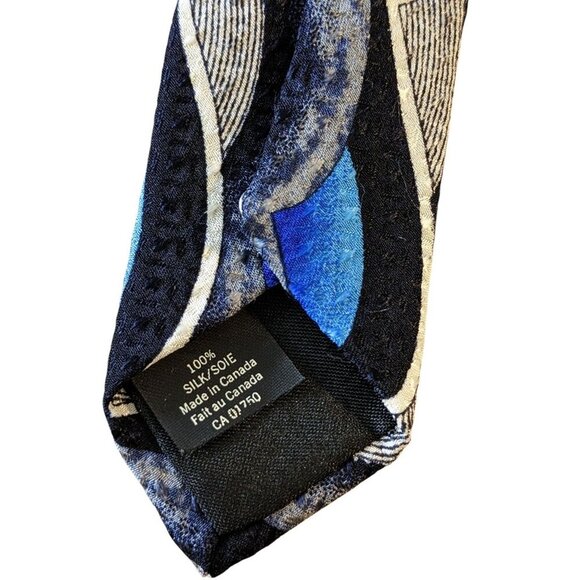 Mens Neck Tie Necktie Black Blue Geometric Silk Abstract Art Deco Long - Picture 3 of 3